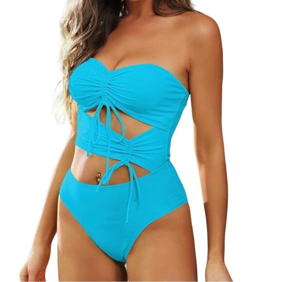 Sky Blue Bandeau Cutout One Piece Swimsuit with removable straps Woman Small - Picture 3 of 9